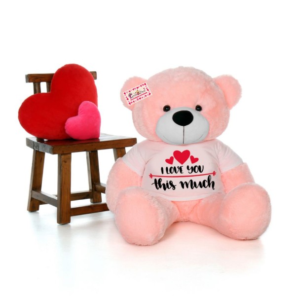 Giant 5 Feet Personalized Teddy Bear wearing I Love You This Much Tshirt - Choose From 7 Colors